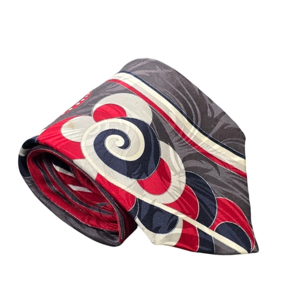 Vintage Palatina Abstract Swirl 100% Italian Silk Tie Men's Red Navy Geometric